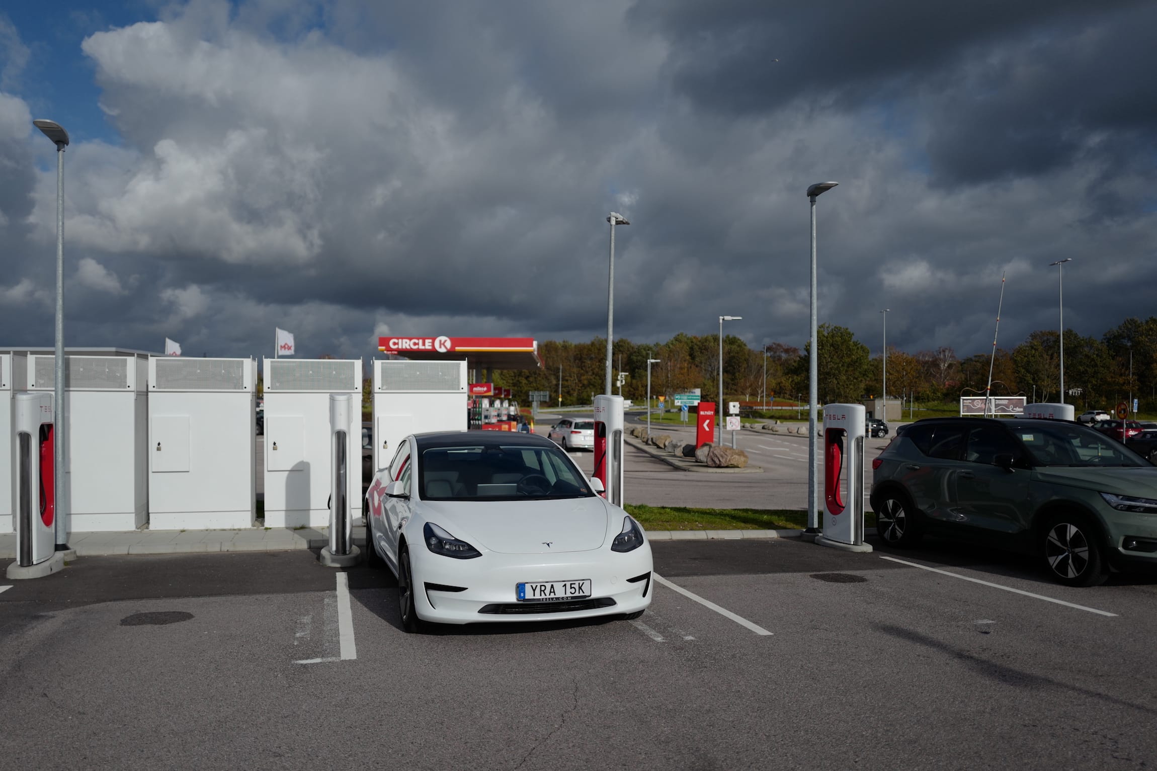 Tesla Model 3 at a Supercharger stop