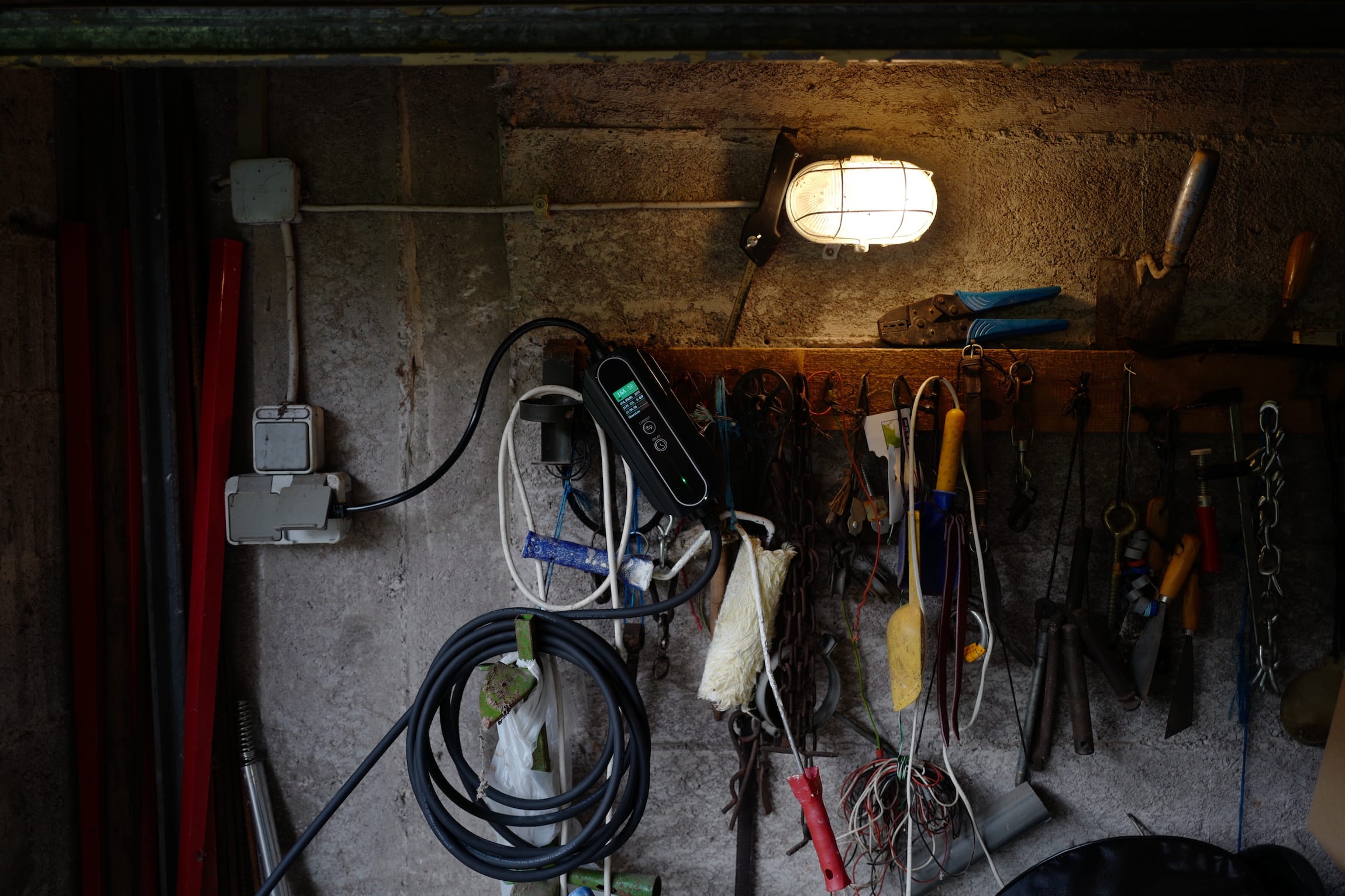 Cable mess inside a garage